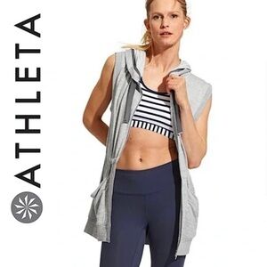 Athleta “Lotus” Light Gray Zip-Up Hooded Vest
